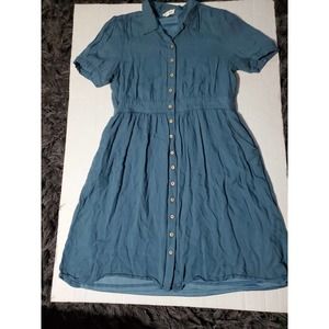 Hidden Valley Retro Button Down Blue Medium Shirt Dress Pockets
